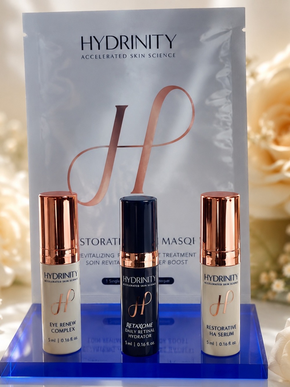 Hydrinity Starter Pack: Restorative HA Serum, Eye Renewal Complex and Retaxome .